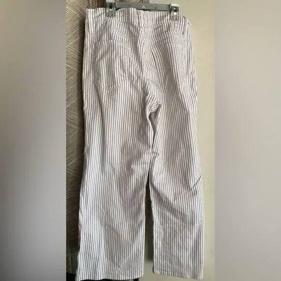 FRAME Le Palazzo Crop High-Rise Striped Wide-Leg Womens Jean White Blue Raw 29 - Picture 6 of 15